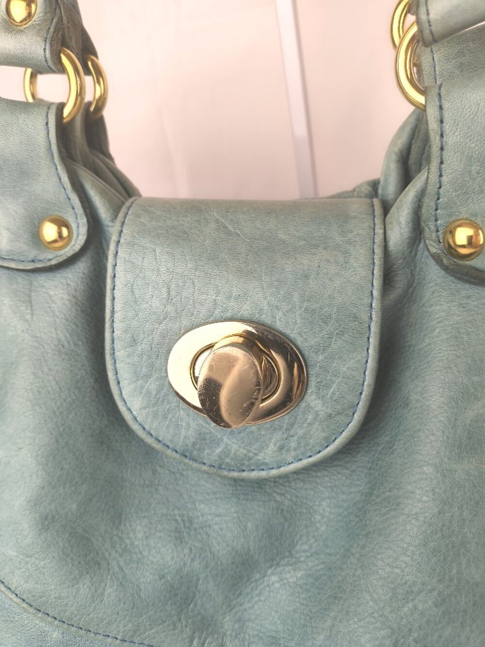 Large Mint Green Leather Tote Handbag - Stylish Everyday Shoulder Bag - Picture 6 of 12
